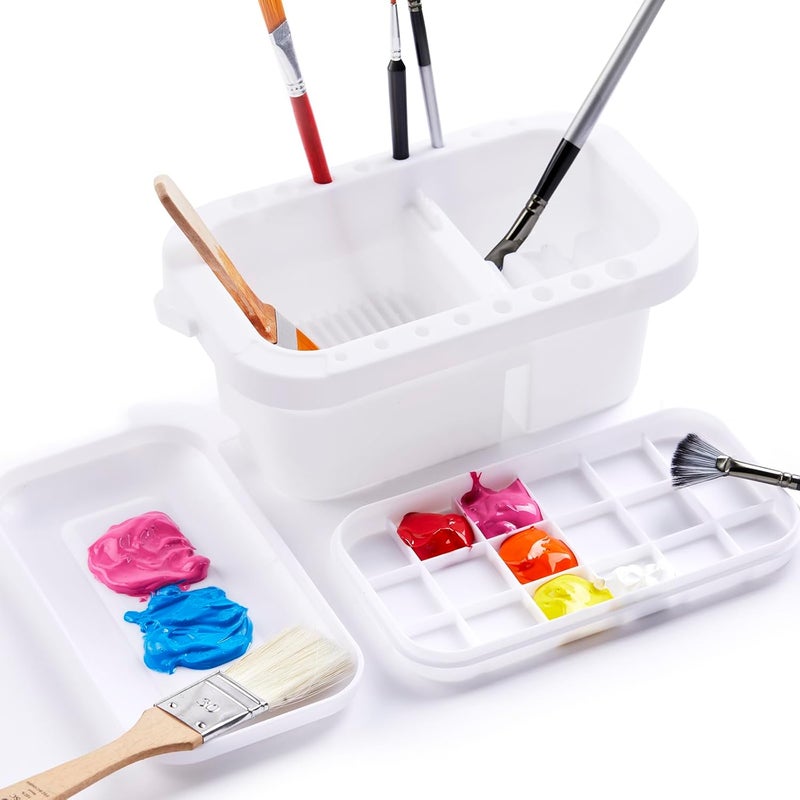 SEVENTY Paint Brush Cleaner, Paint Brush Holder and Organizers with Palette for Acrylic, Watercolor, and Water-Based Paints (White) - Image 1